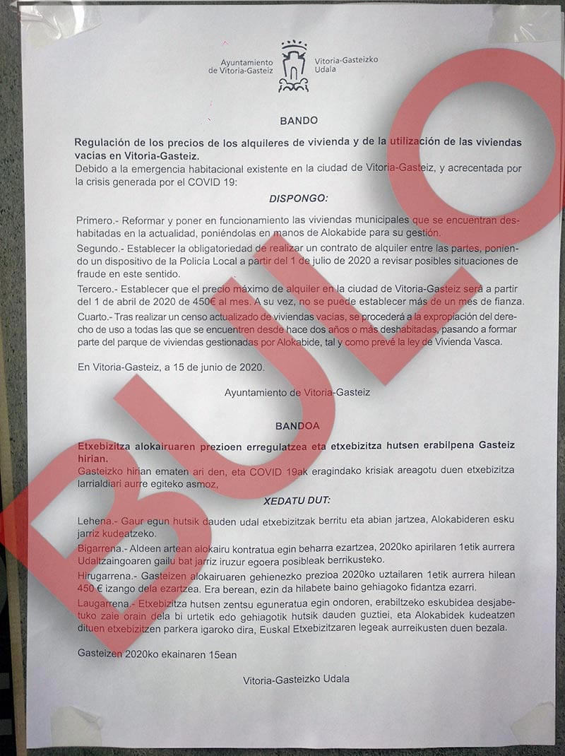bando falso ayuntamiento precio alquiler vitoria gasteiz bulo