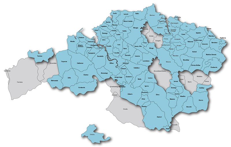 Municipios que integran el consorcio de aguas de Bizkaia