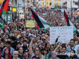 Manifestación de este jueves contra detención de la flotilla en Vitoria | Imagen: Alex García