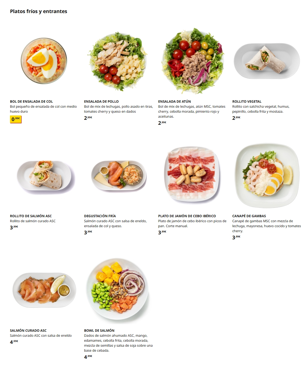 platos frios y entrantes en el restaurante de ikea de vitoria-gasteiz